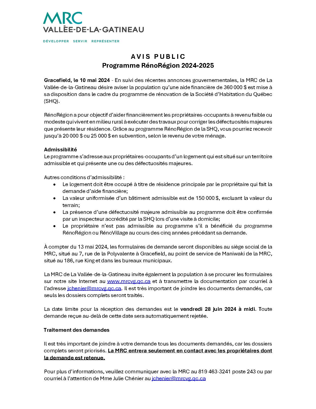 Avis public 2024 Programme RénoRégion